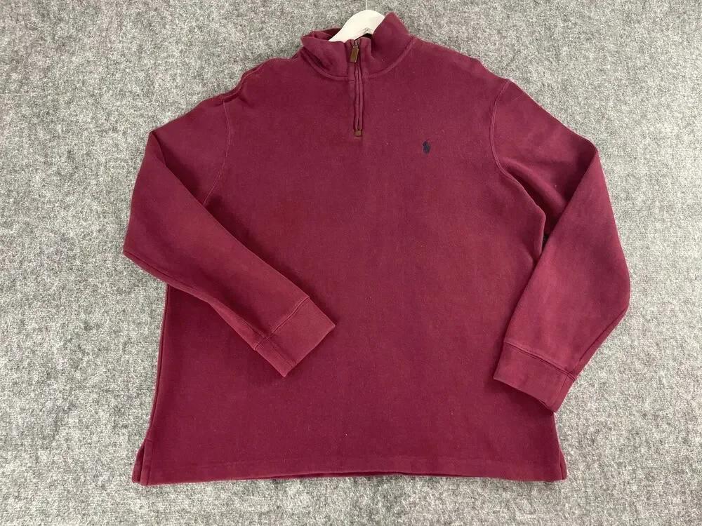 Polo Ralph Lauren Sweater Men Extra Large Burgundy Quarter Zip Pullover N314